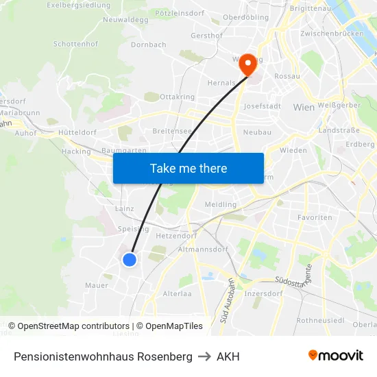 Pensionistenwohnhaus Rosenberg to AKH map