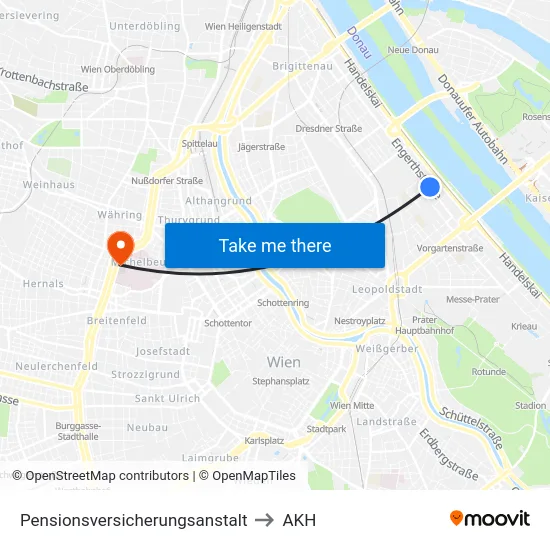 Pensionsversicherungsanstalt to AKH map