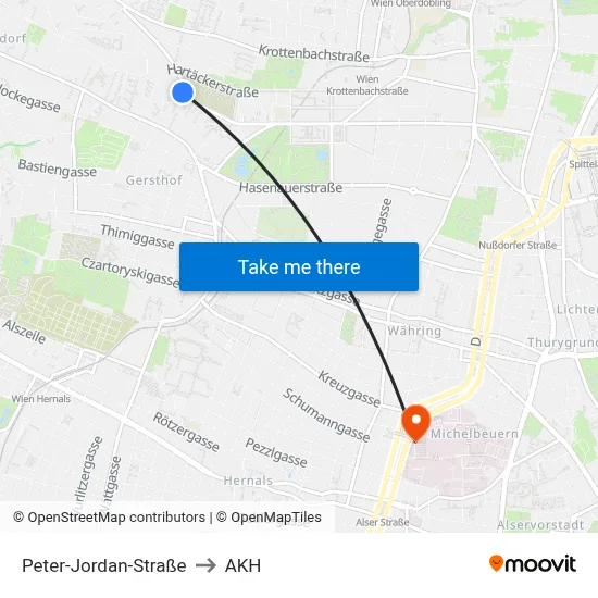 Peter-Jordan-Straße to AKH map