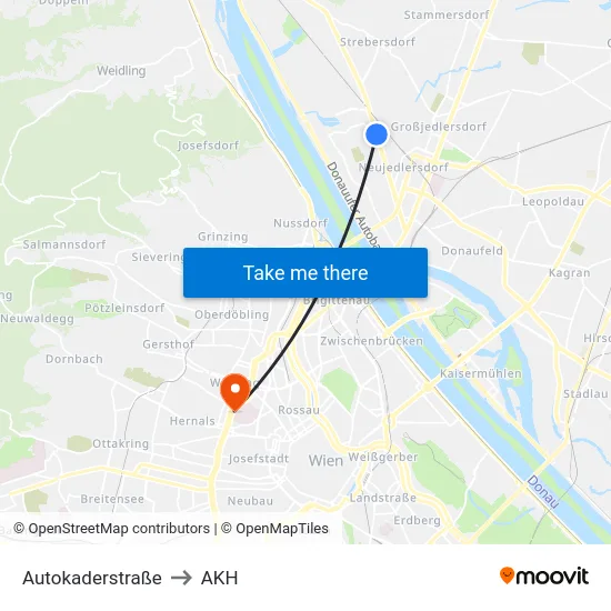 Autokaderstraße to AKH map