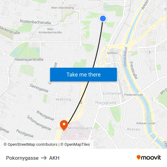 Pokornygasse to AKH map