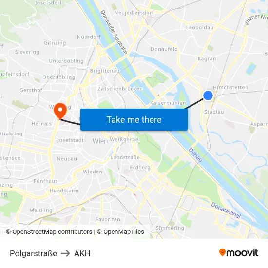 Polgarstraße to AKH map