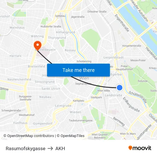 Rasumofskygasse to AKH map