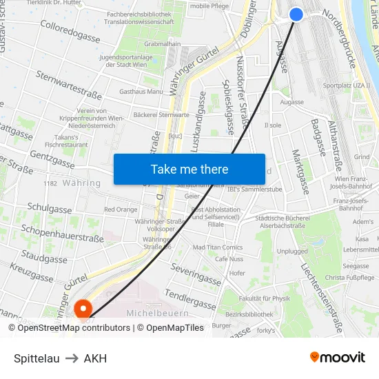 Spittelau to AKH map