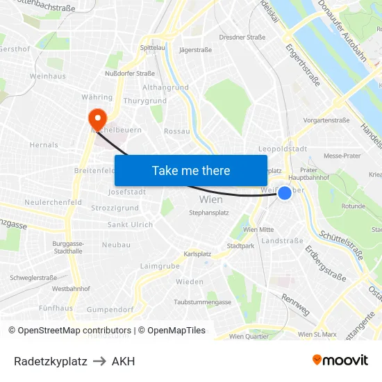 Radetzkyplatz to AKH map
