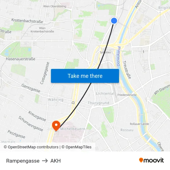 Rampengasse to AKH map