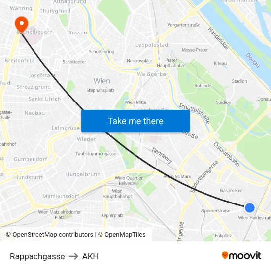 Rappachgasse to AKH map