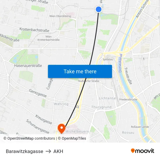 Barawitzkagasse to AKH map