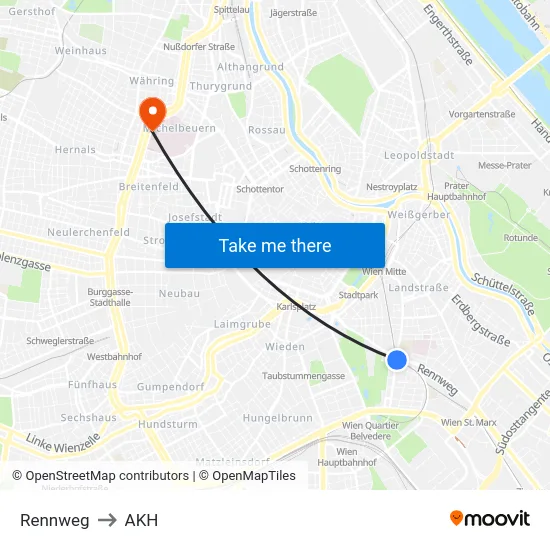 Rennweg to AKH map