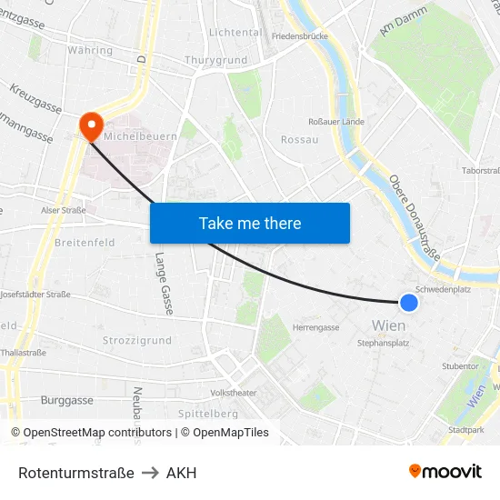 Rotenturmstraße to AKH map