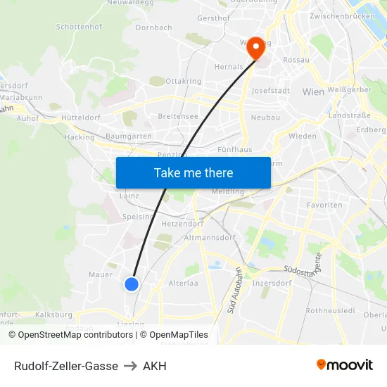 Rudolf-Zeller-Gasse to AKH map