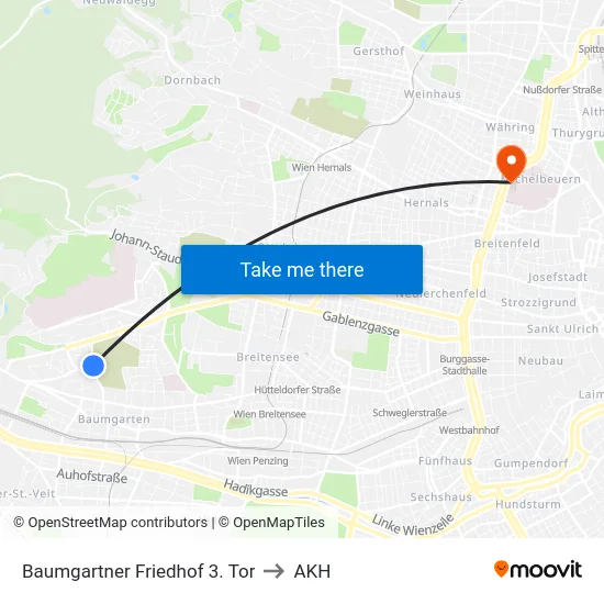 Baumgartner Friedhof 3. Tor to AKH map