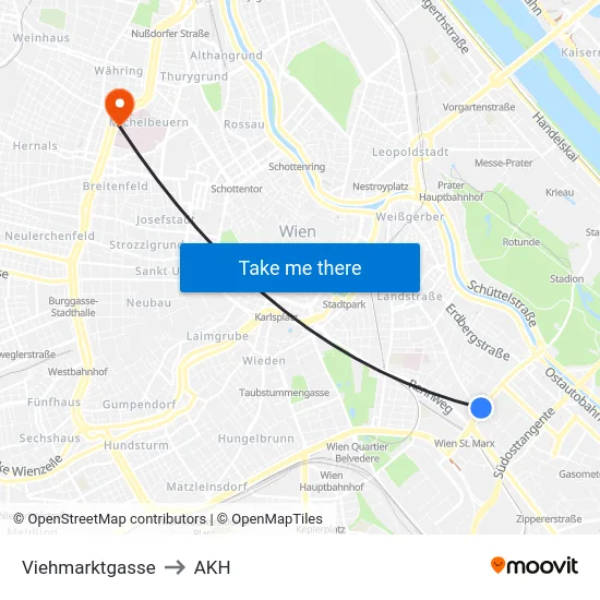 Viehmarktgasse to AKH map