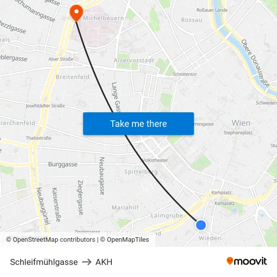 Schleifmühlgasse to AKH map