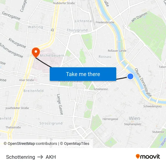 Schottenring to AKH map