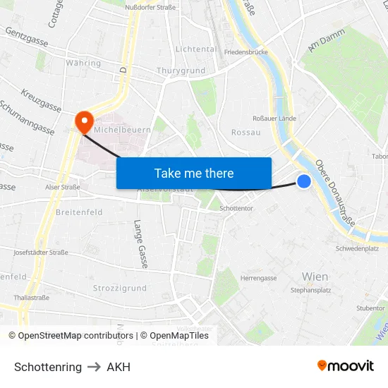 Schottenring to AKH map