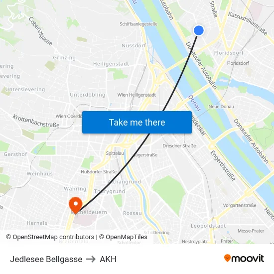 Jedlesee Bellgasse to AKH map