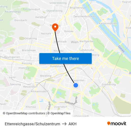 Ettenreichgasse/Schulzentrum to AKH map