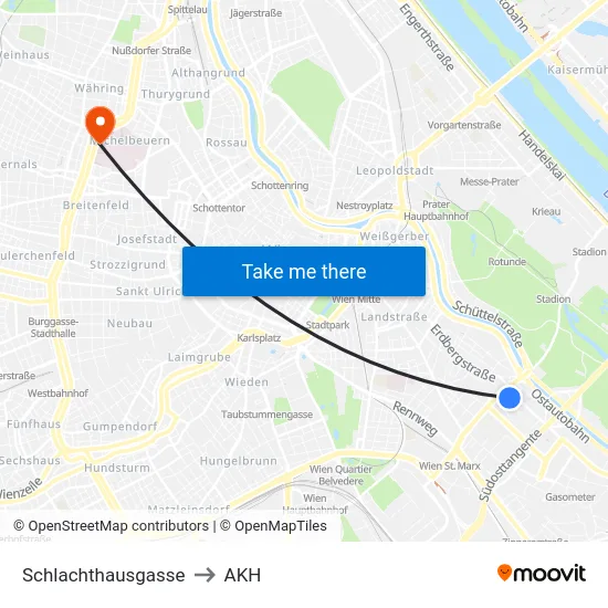 Schlachthausgasse to AKH map