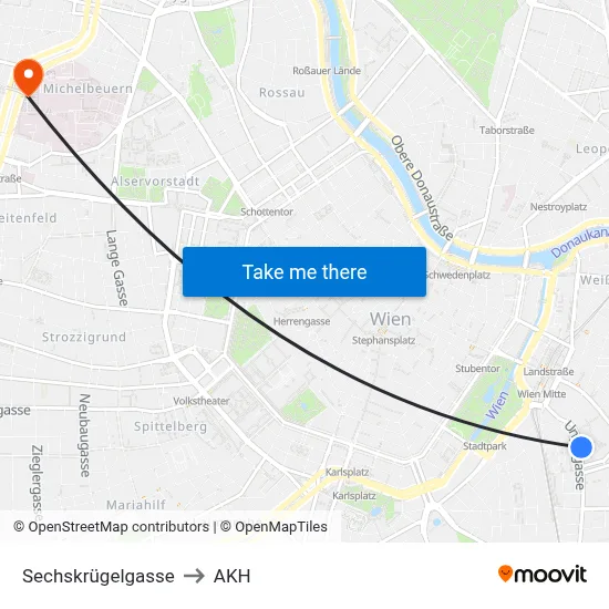 Sechskrügelgasse to AKH map