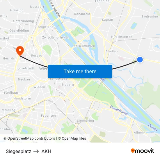 Siegesplatz to AKH map
