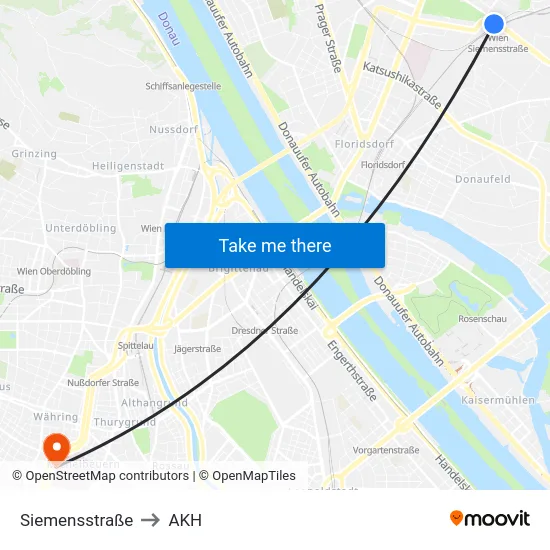 Siemensstraße to AKH map