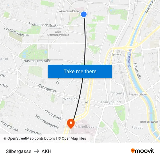 Silbergasse to AKH map