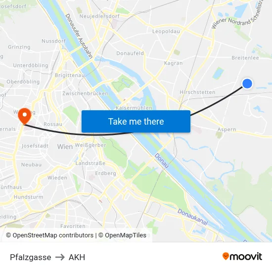 Pfalzgasse to AKH map