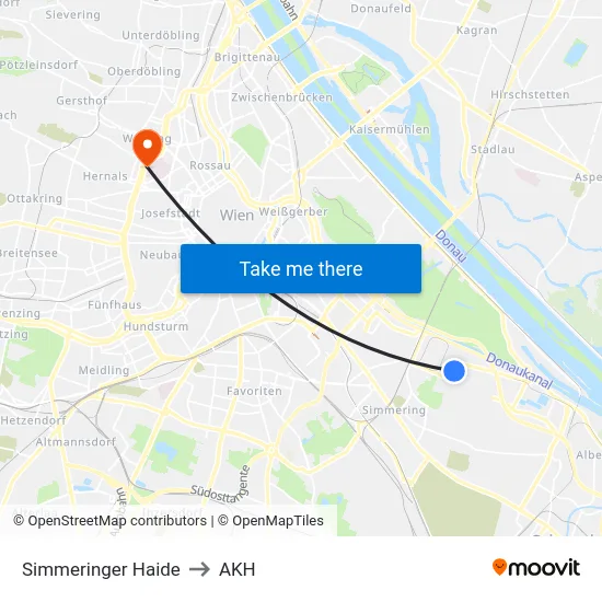 Simmeringer Haide to AKH map