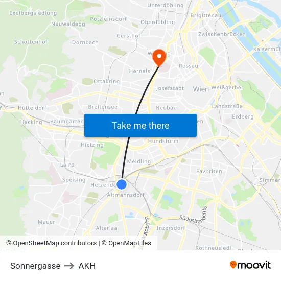 Sonnergasse to AKH map