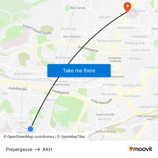 Preyergasse to AKH map
