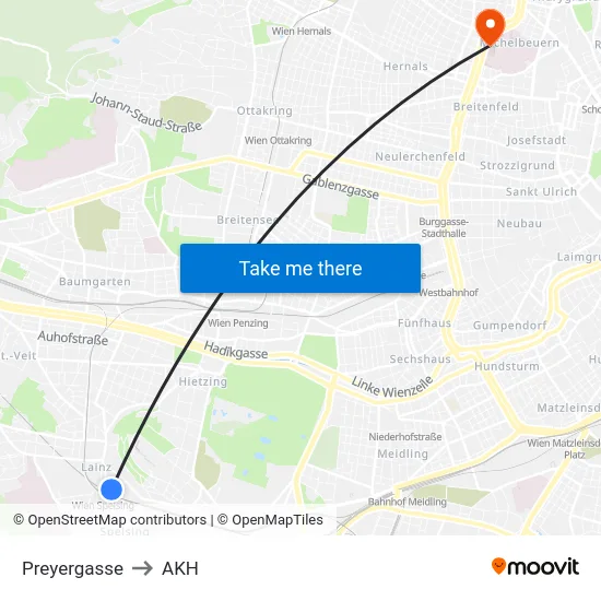 Preyergasse to AKH map