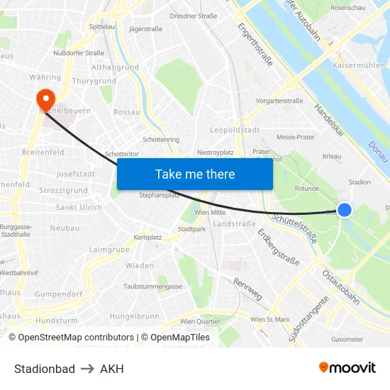 Stadionbad to AKH map