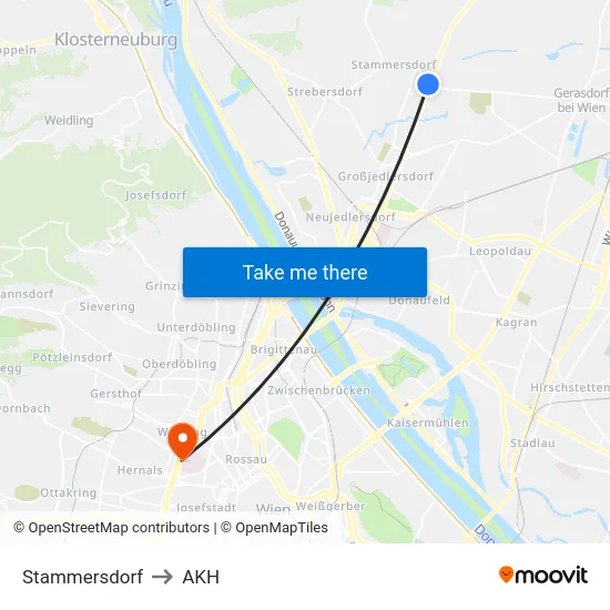 Stammersdorf to AKH map