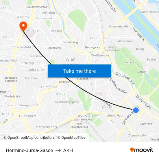 Hermine-Jursa-Gasse to AKH map