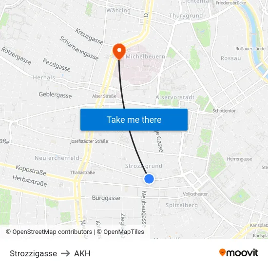 Strozzigasse to AKH map