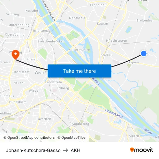 Johann-Kutschera-Gasse to AKH map