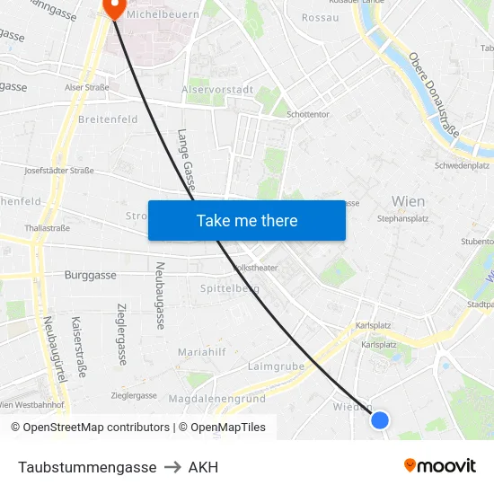 Taubstummengasse to AKH map