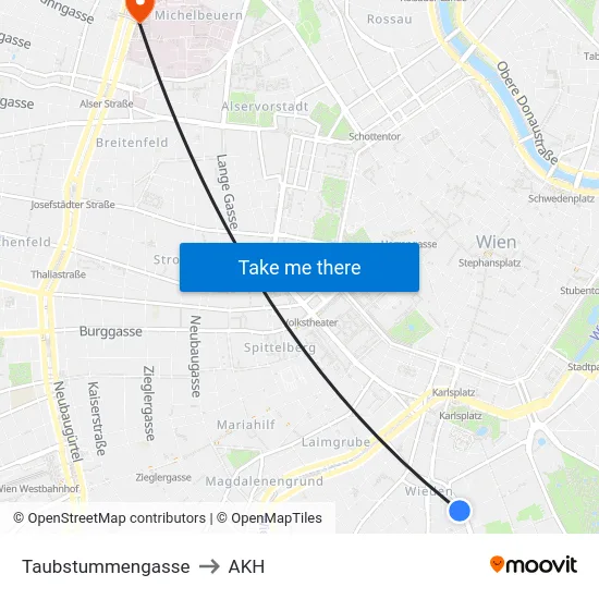 Taubstummengasse to AKH map