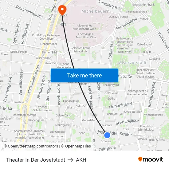 Theater In Der Josefstadt to AKH map