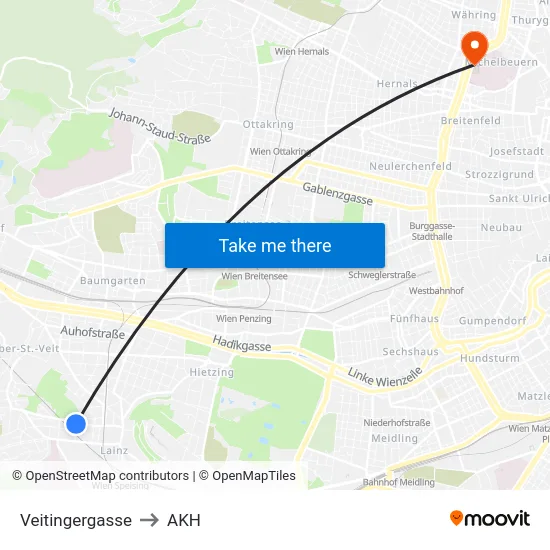 Veitingergasse to AKH map