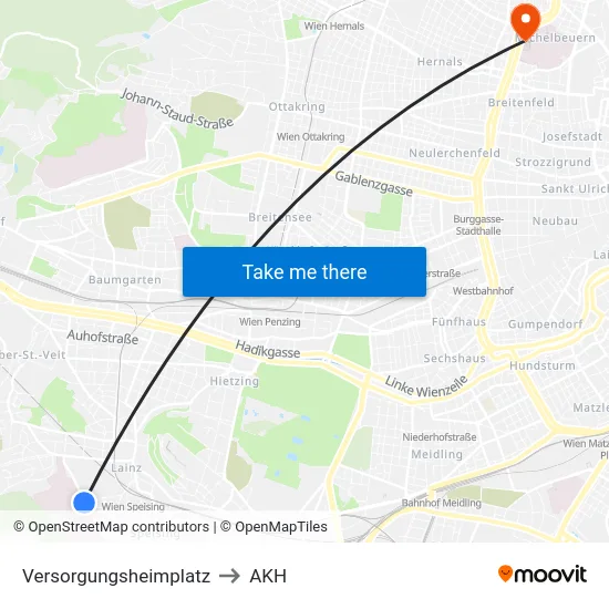 Versorgungsheimplatz to AKH map