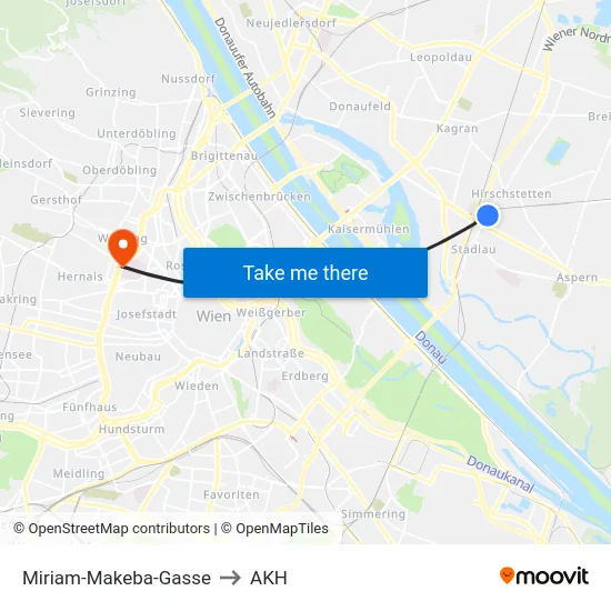 Miriam-Makeba-Gasse to AKH map