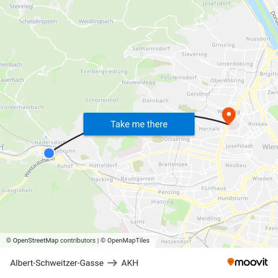 Albert-Schweitzer-Gasse to AKH map