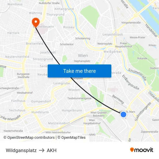 Wildgansplatz to AKH map