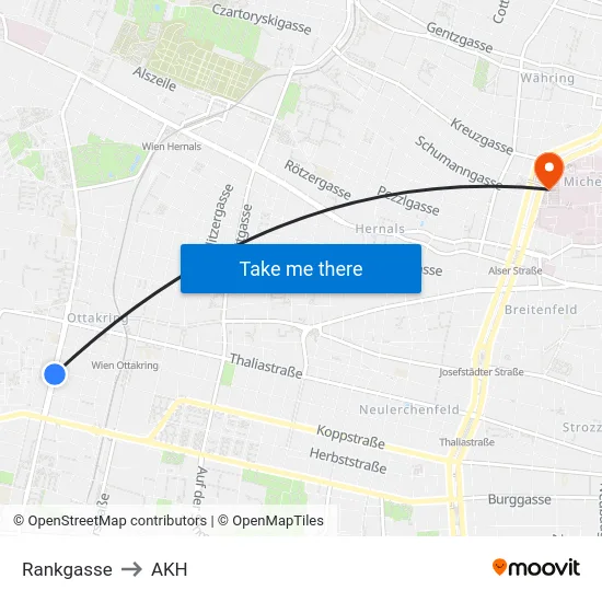 Rankgasse to AKH map