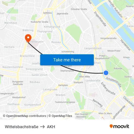 Wittelsbachstraße to AKH map