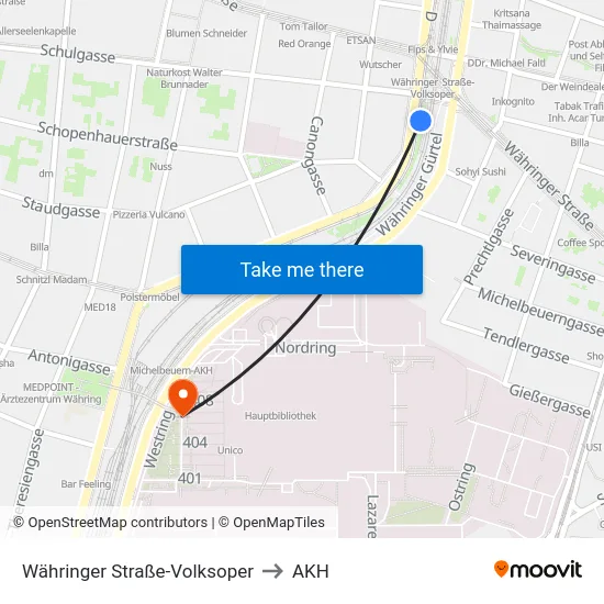 Währinger Straße-Volksoper to AKH map