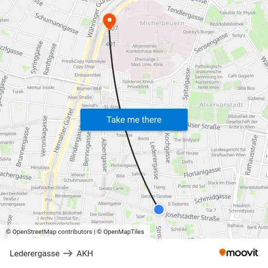 Lederergasse to AKH map