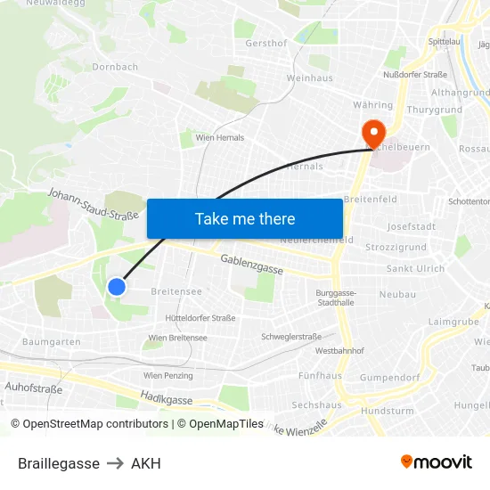Braillegasse to AKH map